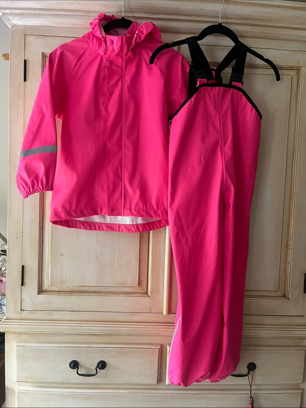 Kids Reima Waterproof Pink Rain Jacket & Bib Overalls Set-size 122 cm-US size 7
